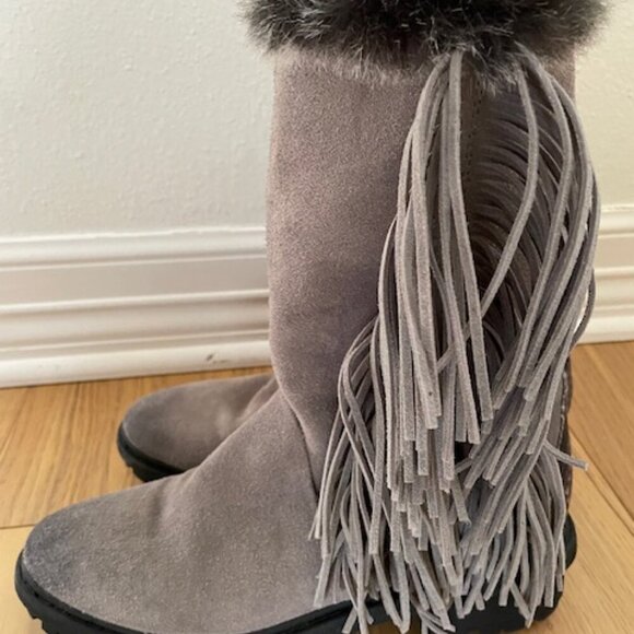 NWOT Sam Edelman Grey Suede Fringe Tilden Boots Size 7 - Picture 3 of 6